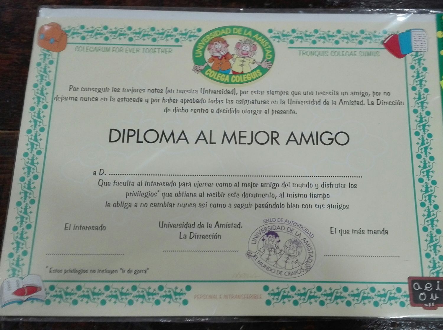 Diploma Mejor Amigo Diverfiestas